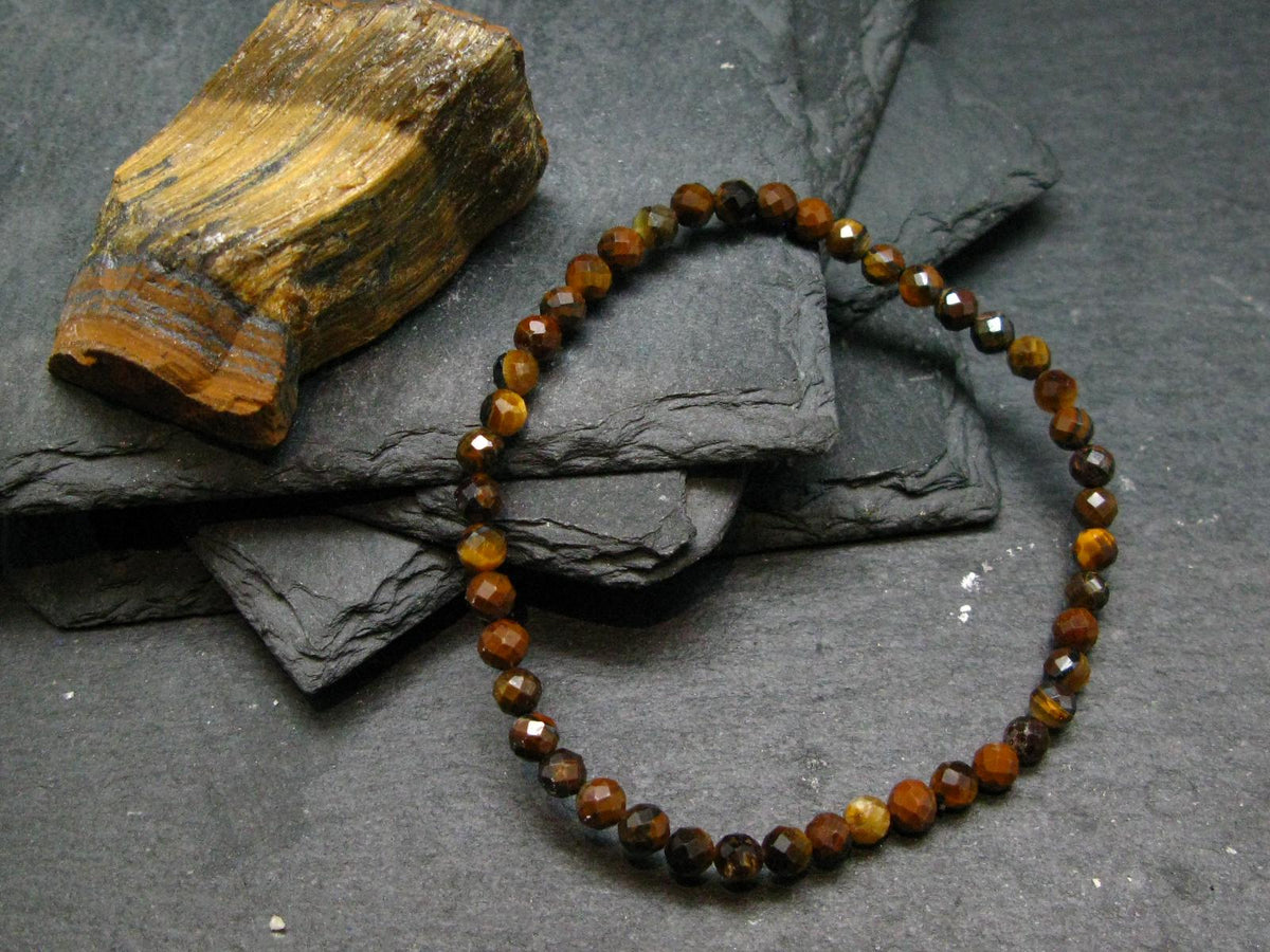 Tiger Eye Genuine Bracelet ~ 7 Inches ~ 4mm Round Facetted Beads