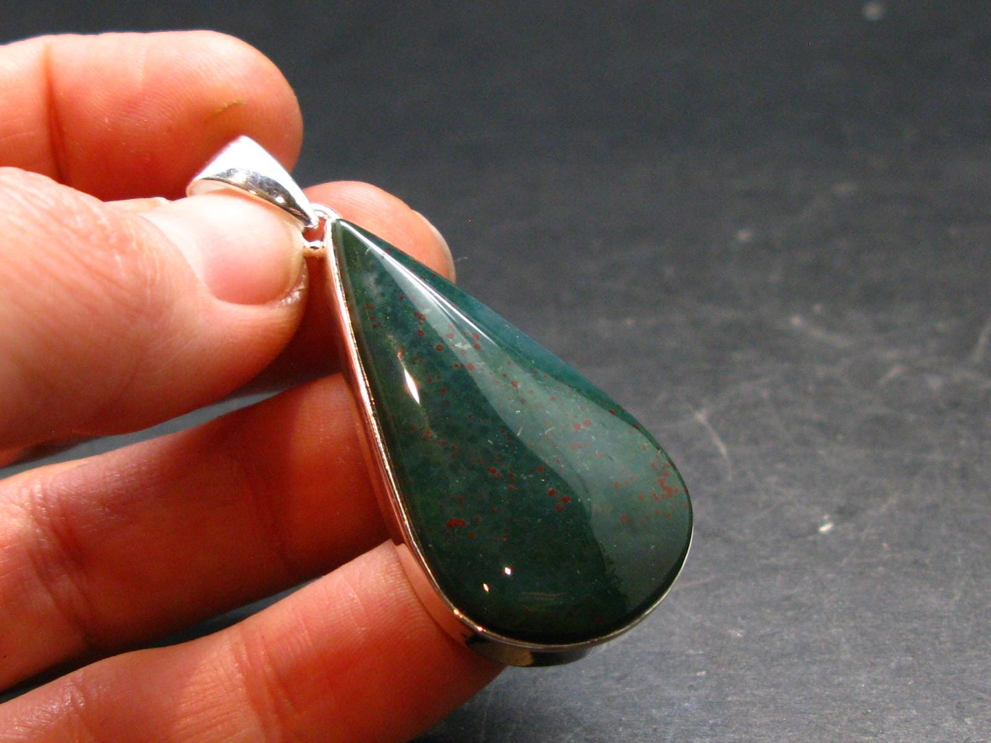 Bloodstone Silver Plated Pendant From India - 1.9" - 7.41 Grams