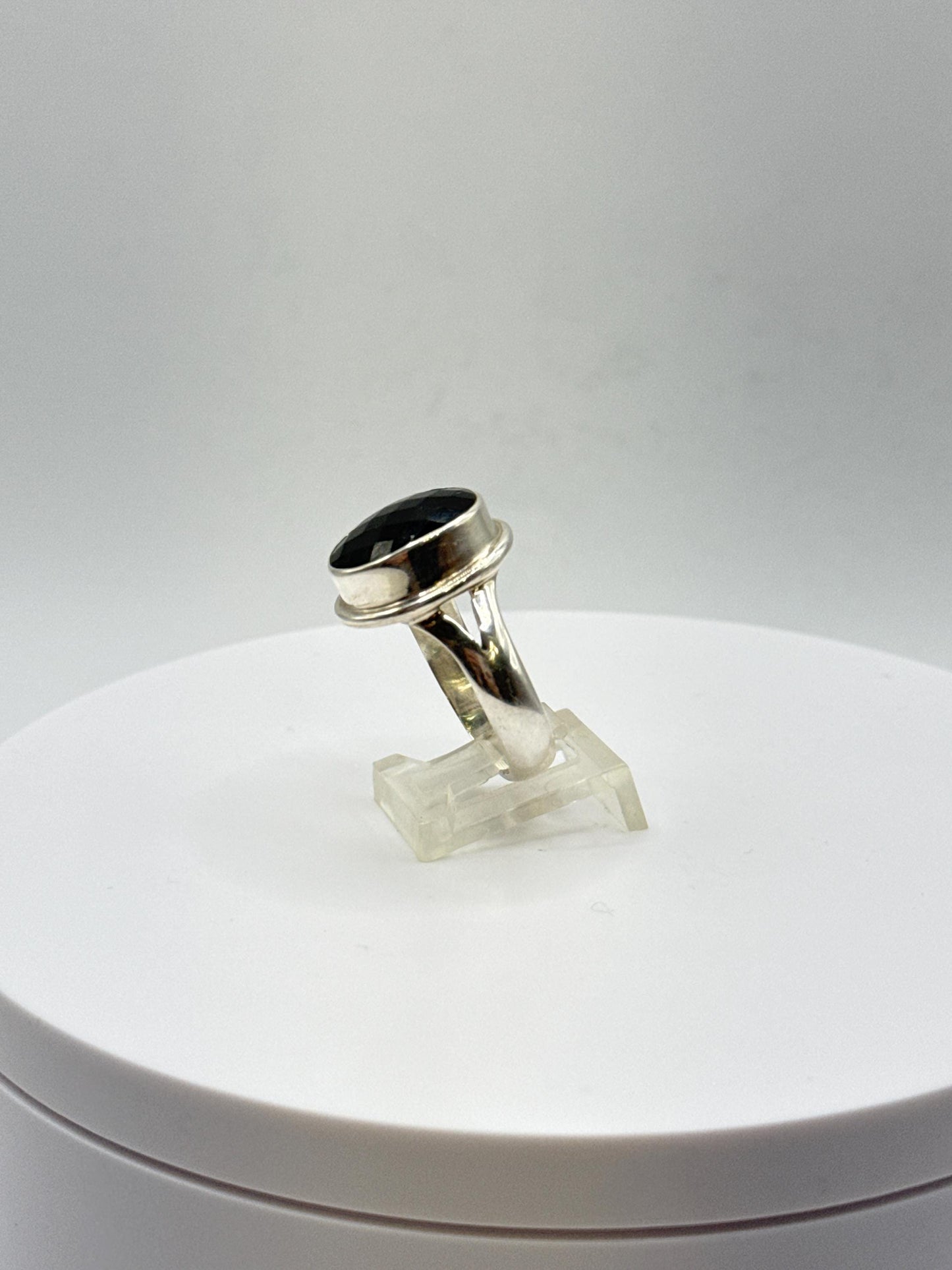 Faceted Moldavite Sterling Silver Ring | Czech Tektite, Size 10