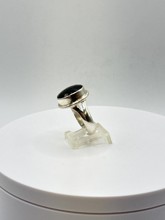 Faceted Moldavite Sterling Silver Ring | Czech Tektite, Size 10