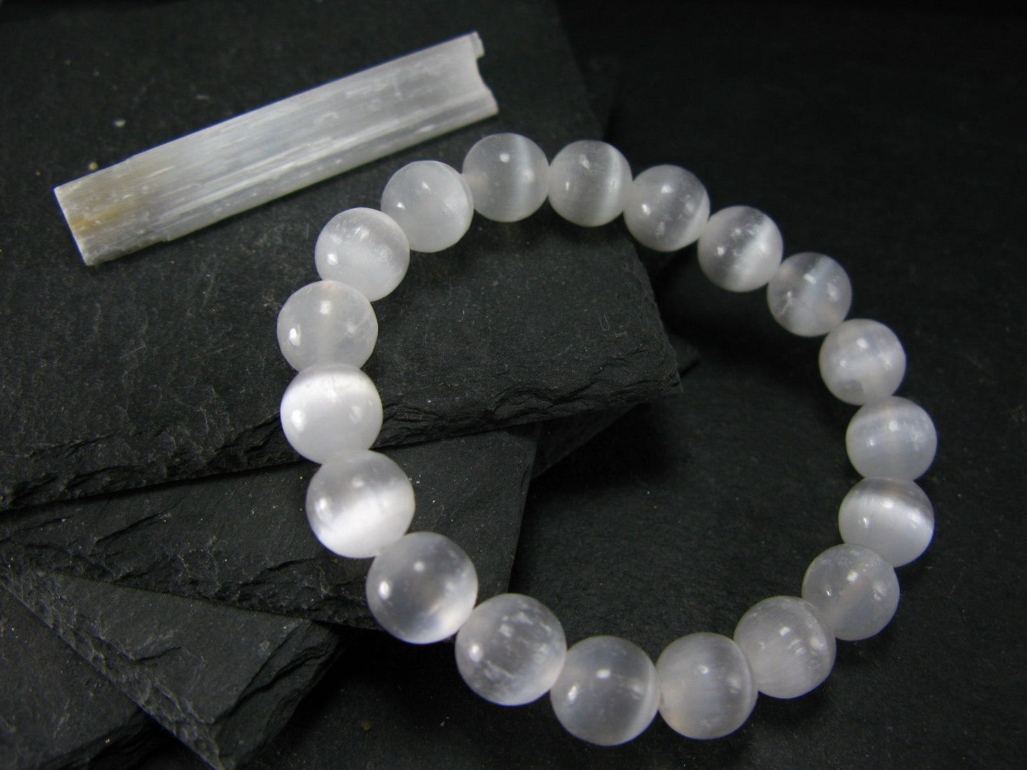 Selenite Genuine Bracelet ~ 7 Inches ~ 10mm Round Beads
