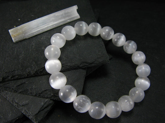 Selenite Genuine Bracelet ~ 7 Inches ~ 10mm Round Beads