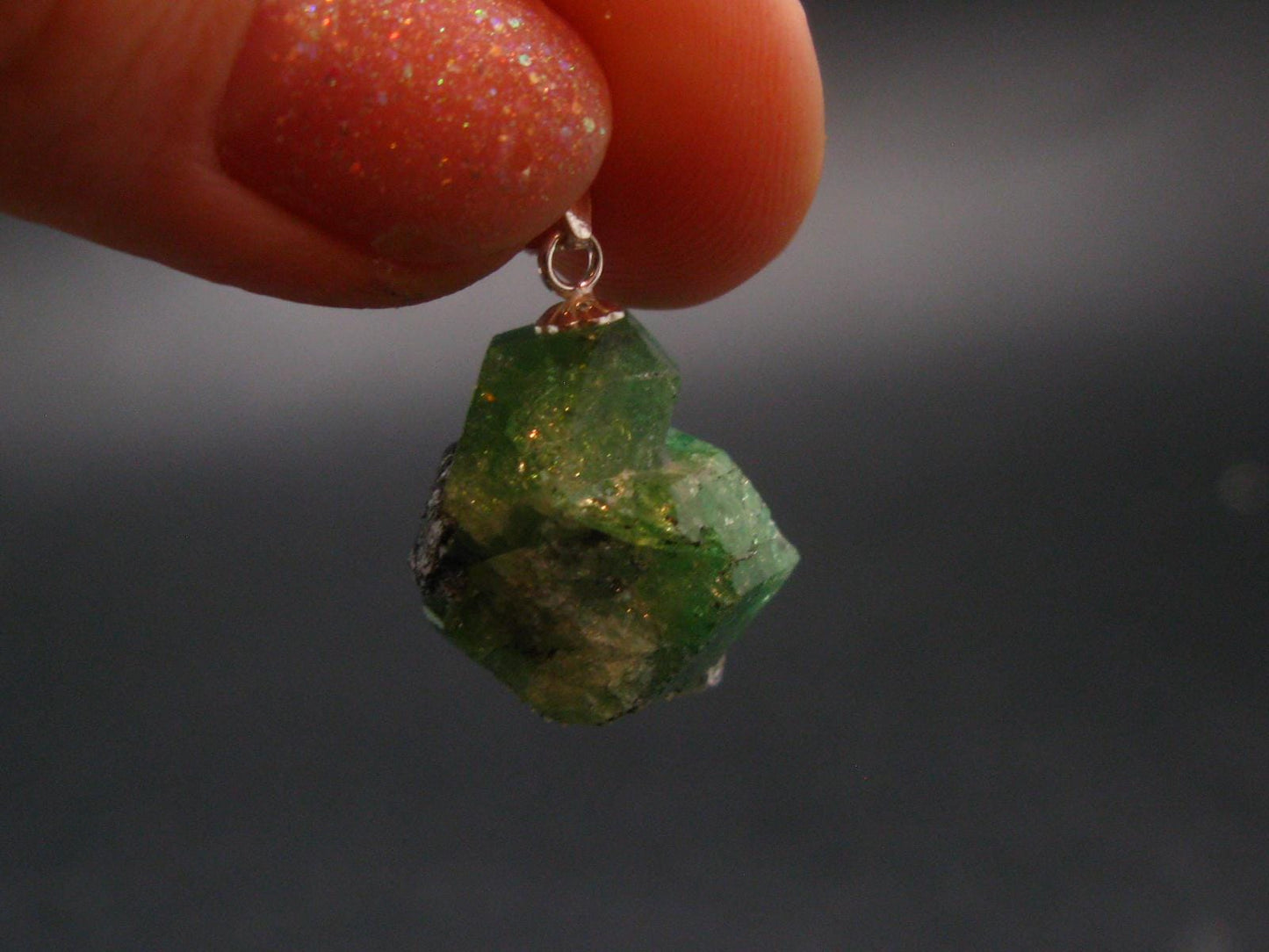 Tsavorite Gem Green Garnet Sterling Silver Pendant From Tanzania - 0.9" - 4.56 Grams