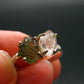 Moldavite Tektite and Herkimer Diamond Silver Ring - Size 8 - 2.60 Grams