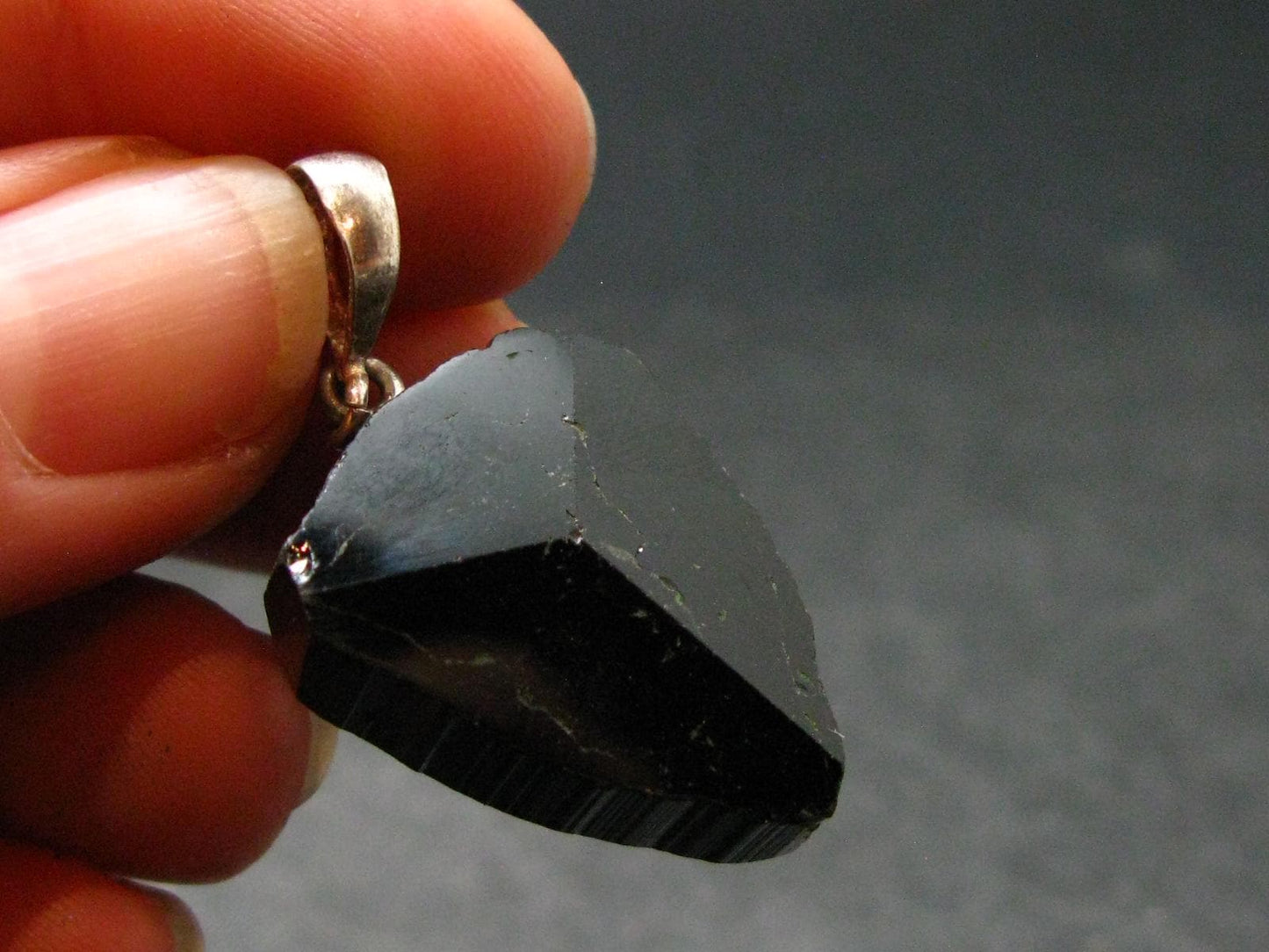 Black Tourmaline Schorl Silver Pendant From Brazil - 1.4" - 7.44 Grams