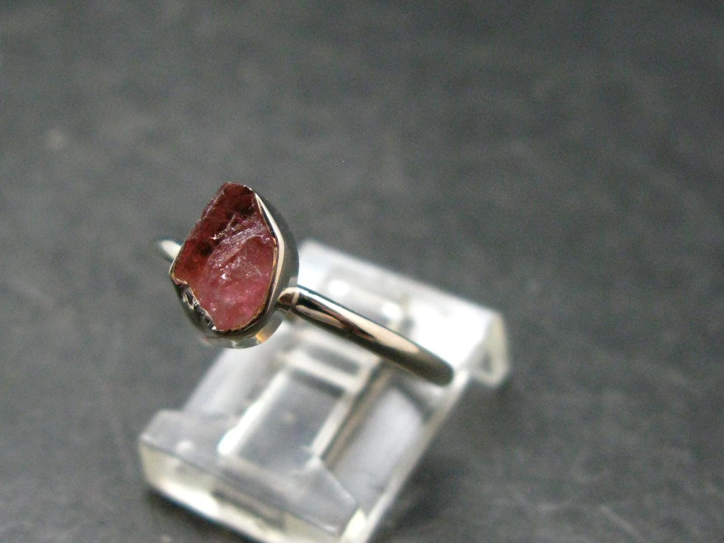 Pezzottaite Crystal Silver Ring From Madagascar - Size 7 - 2.0 Grams