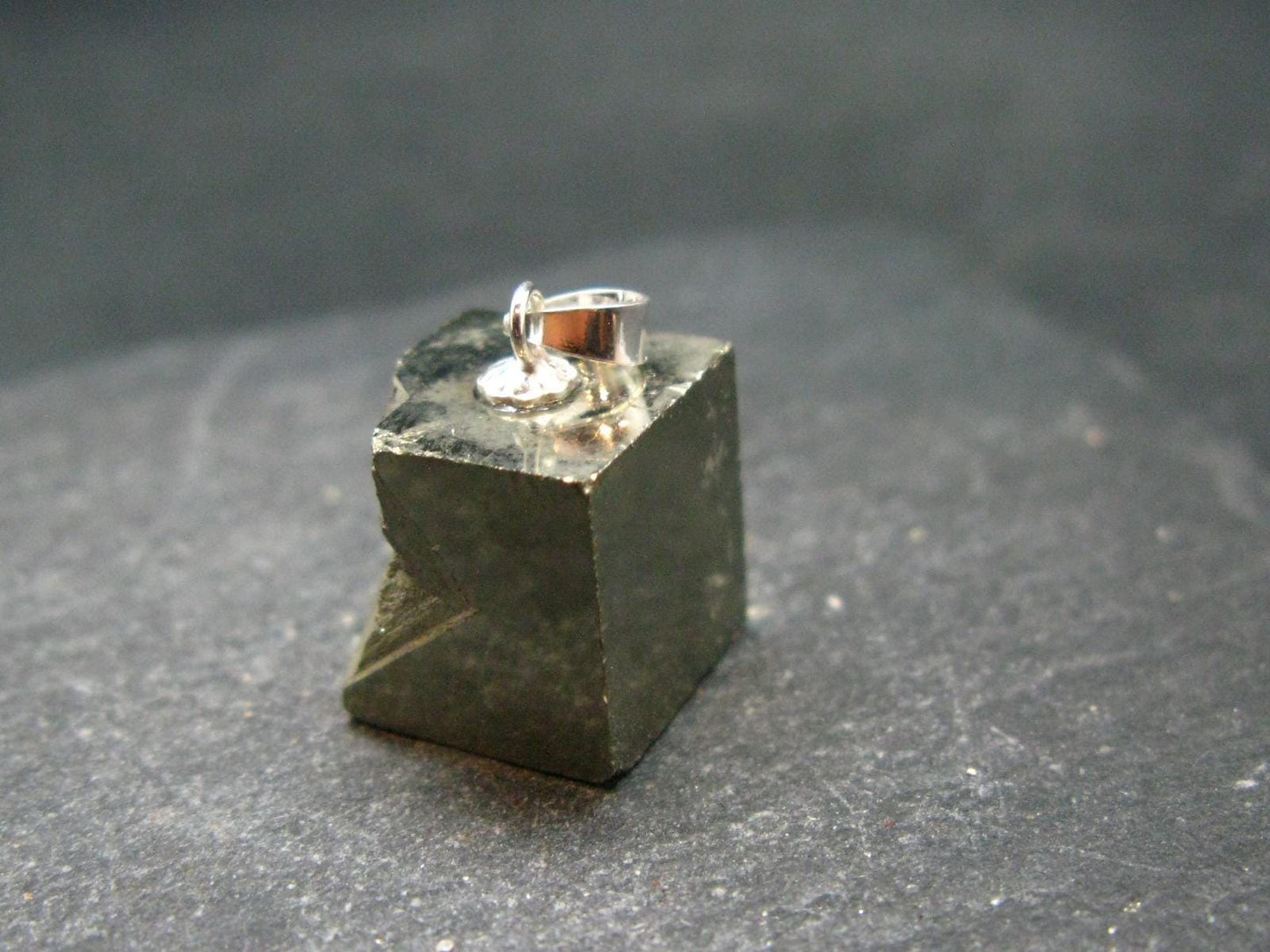 Perfect Pyrite Cube Crystal Silver Pendant from Spain - 0.8" - 8.85 Grams
