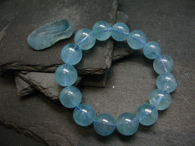 Blue Topaz Genuine Bracelet ~ 7.5 Inches ~ 14.5mm Round Beads