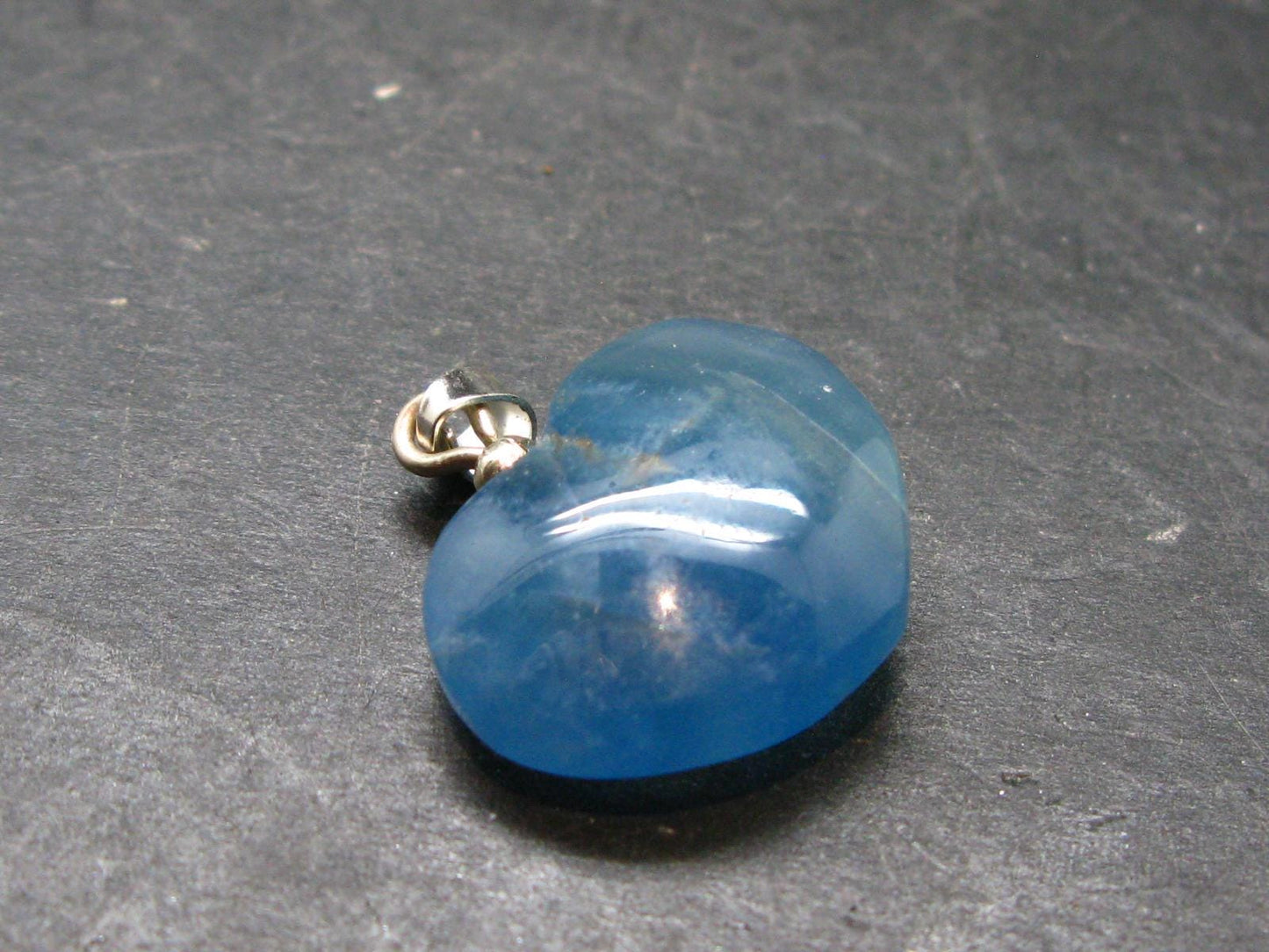 Lemurian Aquatine Blue Calcite Silver Heart Pendant from Argentina - 1.0" - 5.40 Grams
