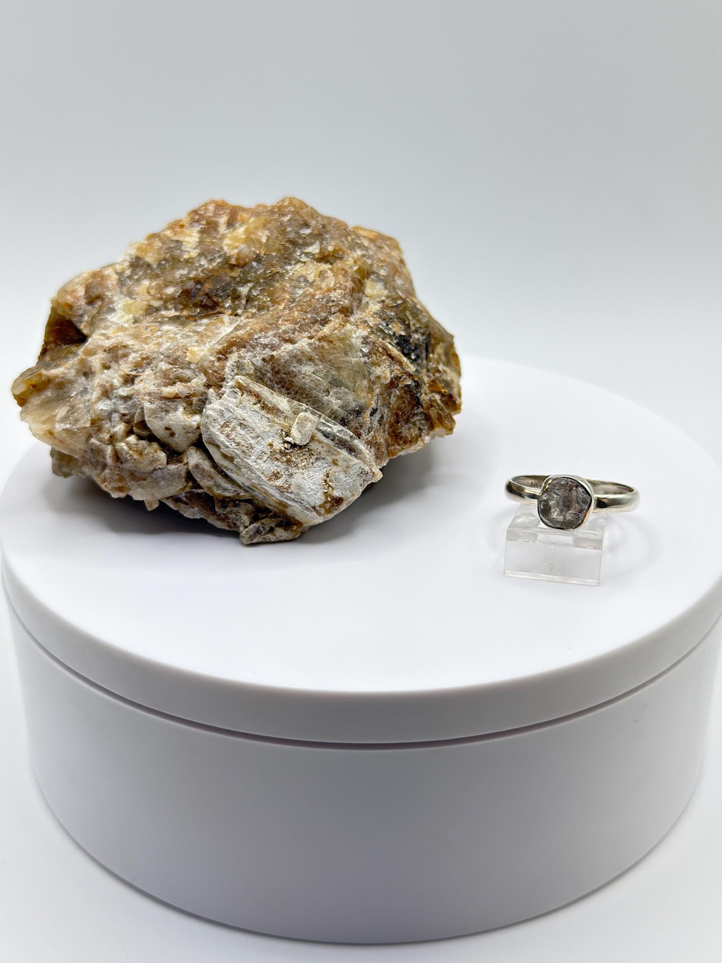 Raw Herderite Sterling Silver Ring – Natural Crystal Statement Band - SIZES: 6,7,8