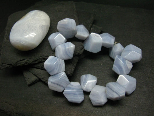 Blue Lace Agate Genuine Bracelet ~ 7.5 Inches ~ 20mm Facet Beads