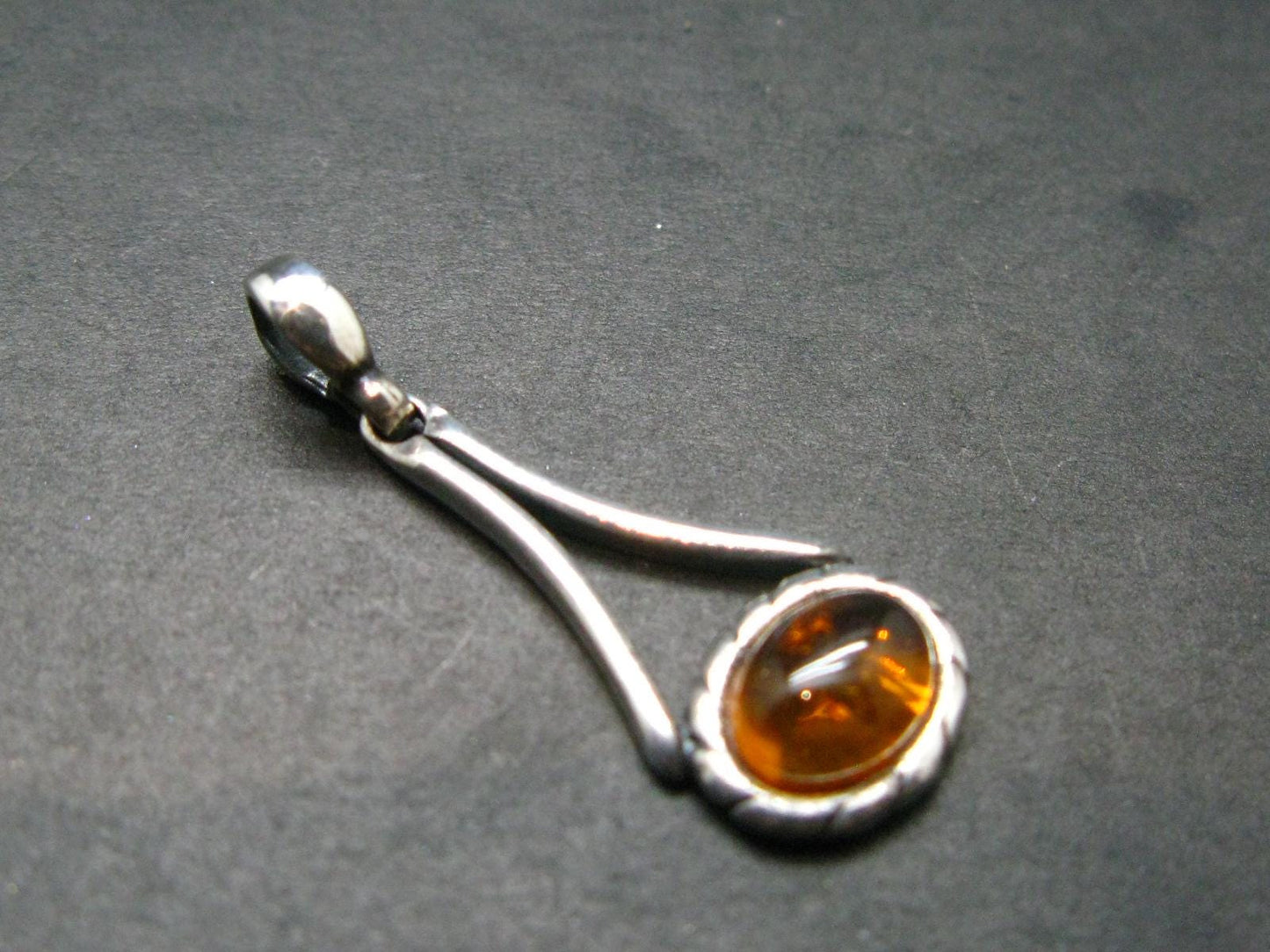 Natural Cognac Color Baltic Amber 925 Silver Pendant - 1.1" - 1.67 Grams