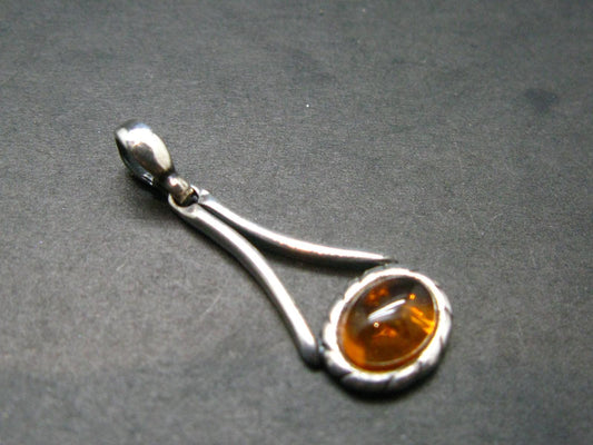 Natural Cognac Color Baltic Amber 925 Silver Pendant - 1.1" - 1.67 Grams