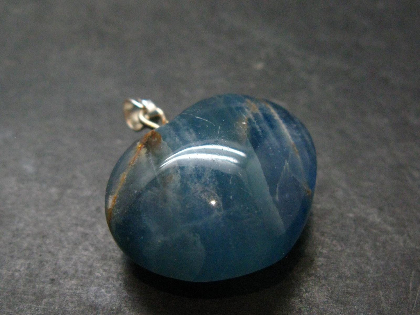 Lemurian Aquatine Blue Calcite Silver Heart Pendant from Argentina - 1.2" - 15.0 Grams