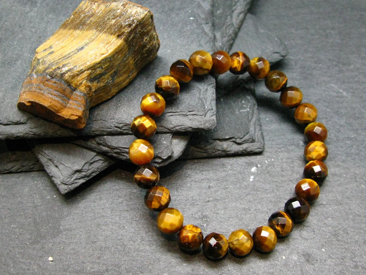 Tiger Eye Genuine Bracelet ~ 7 Inches ~ 8mm Round Facetted Beads