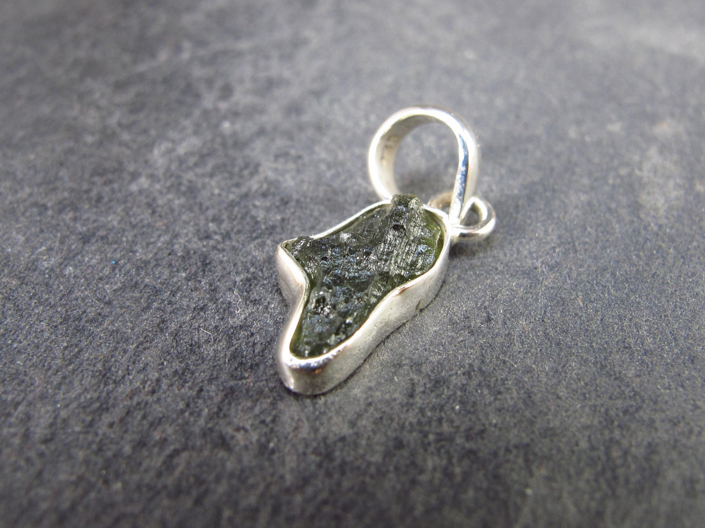 Natural Gem Moldavite Tektite SS Pendant from Czech Republic - 1.24 Grams - 0.8"