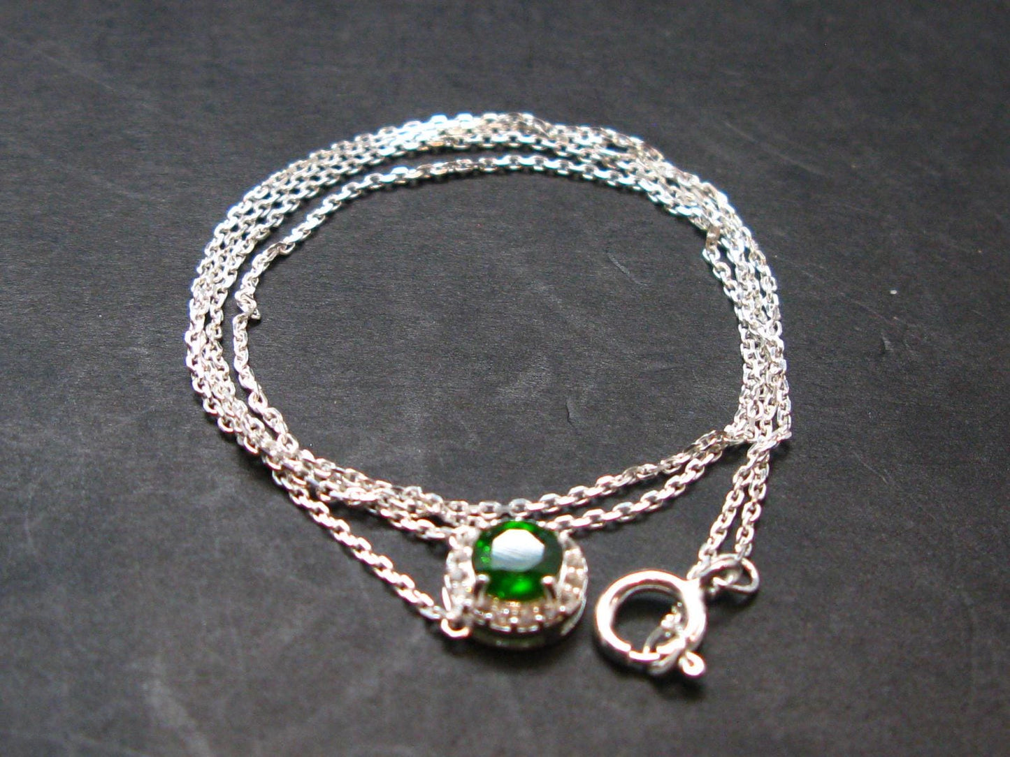 Green Chrome Diopside 925 Silver Pendant With Chain from Russia - 17" - 1.77 Grams