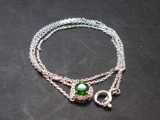 Green Chrome Diopside 925 Silver Pendant With Chain from Russia - 17" - 1.77 Grams