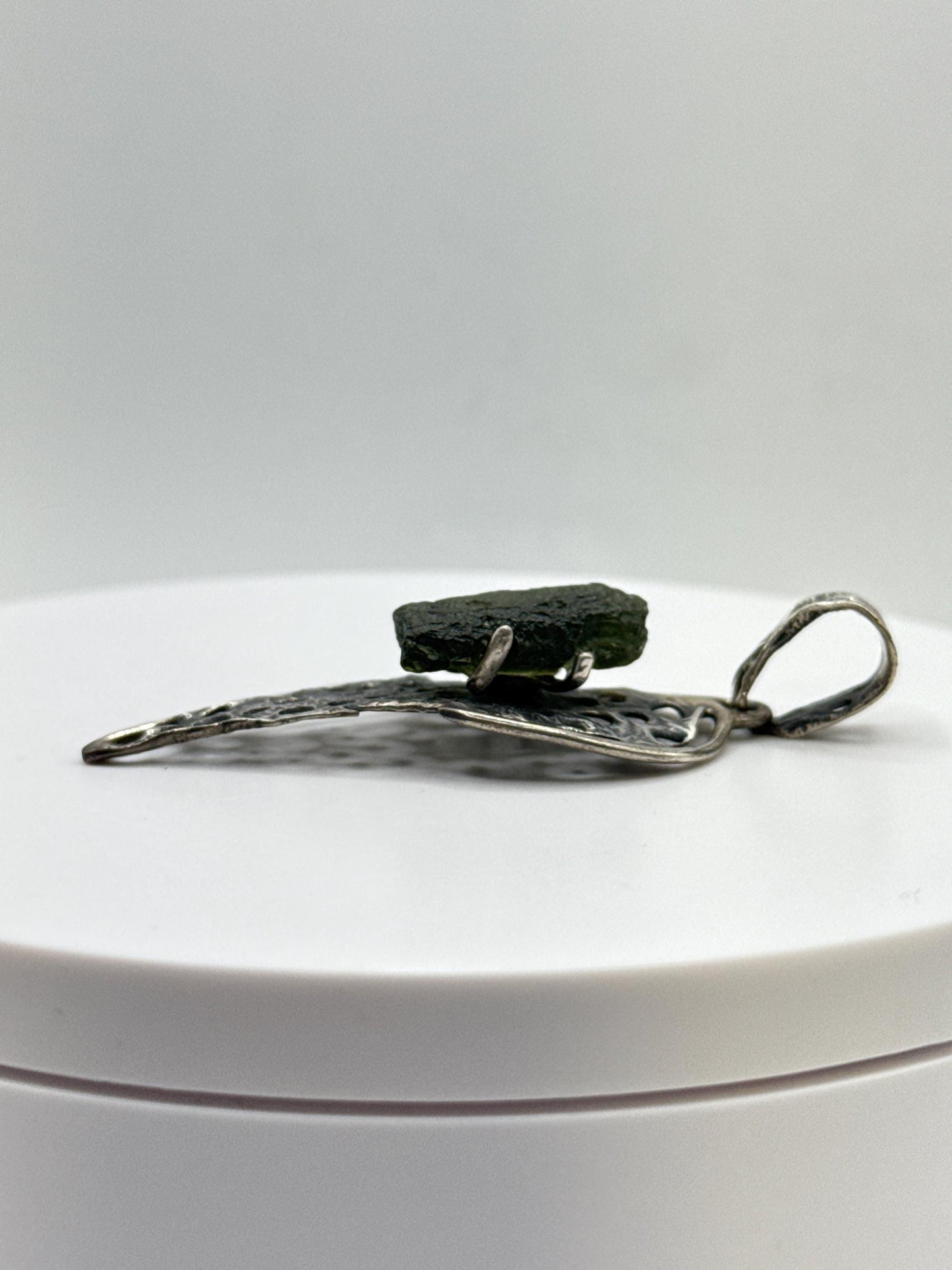 Natural Moldavite Pendant | Sterling Silver | Tektite from Czech Republic | Unique Green Crystal Jewelry - 9.75 Grams