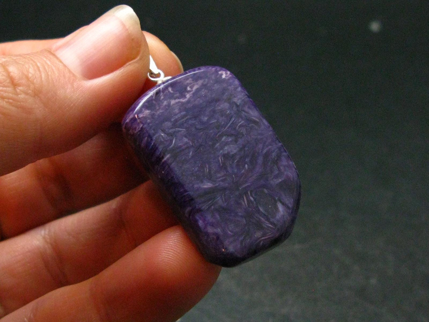 Rare High-Quality Charoite Pendant In SS From Russia - 1.5" - 9.15 Grams