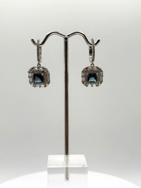 London Blue Topaz Halo Earrings & Pendant Set - Weight 11.25 Grams