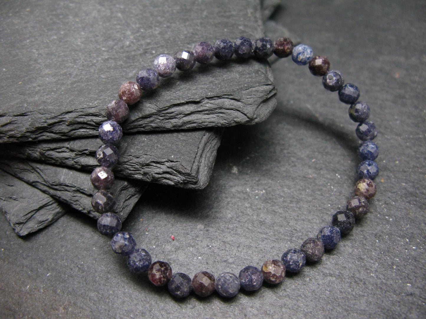 Blue Sapphire Genuine Bracelet ~ 7 Inches ~ 5mm Round Facetted Beads