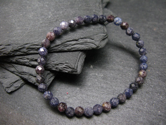 Blue Sapphire Genuine Bracelet ~ 7 Inches ~ 5mm Round Facetted Beads