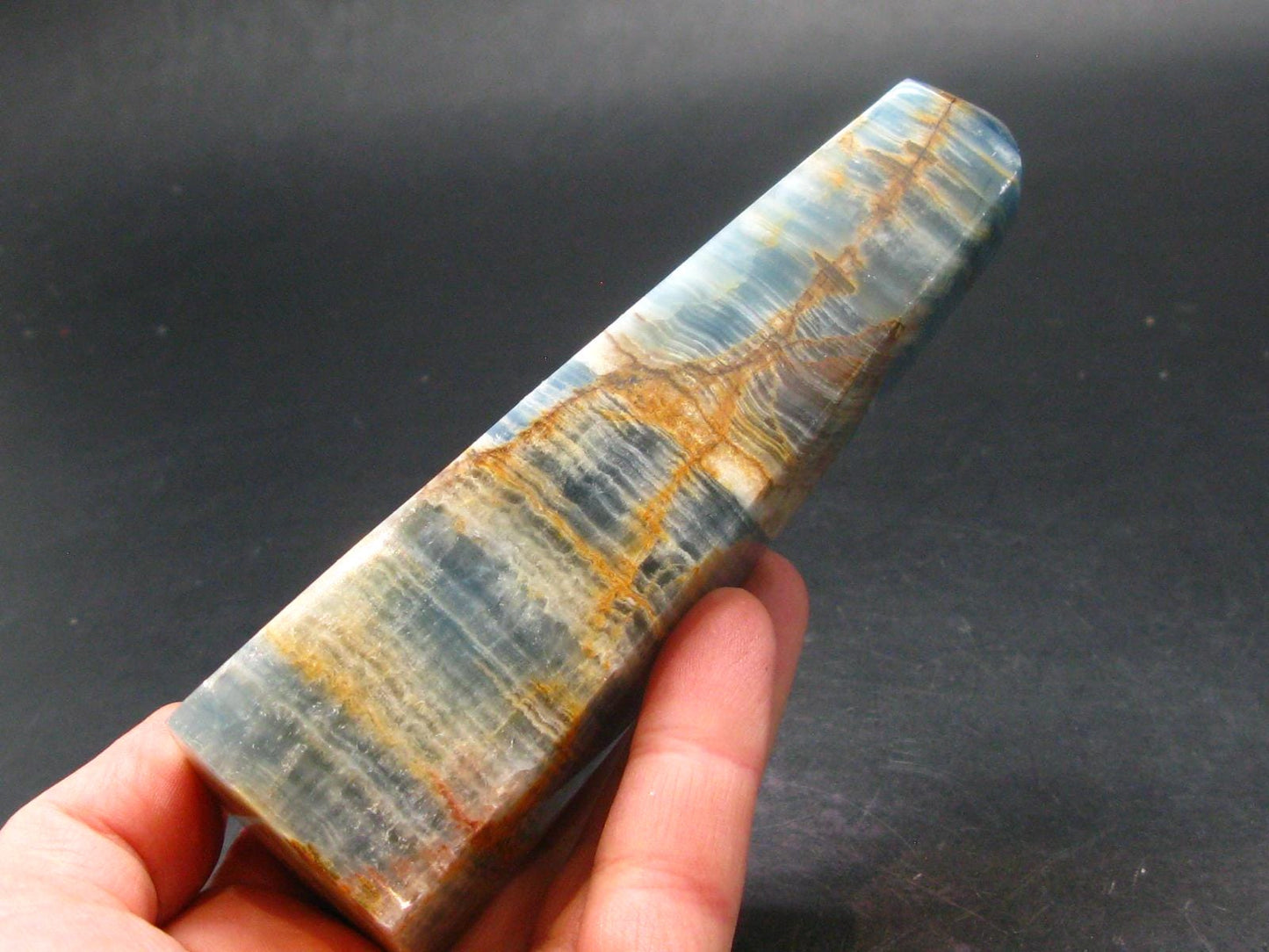 Nice Lemurian Aquatine Blue Calcite Obelisk Pyramid From Argentina - 4.5" - 181.57 Grams