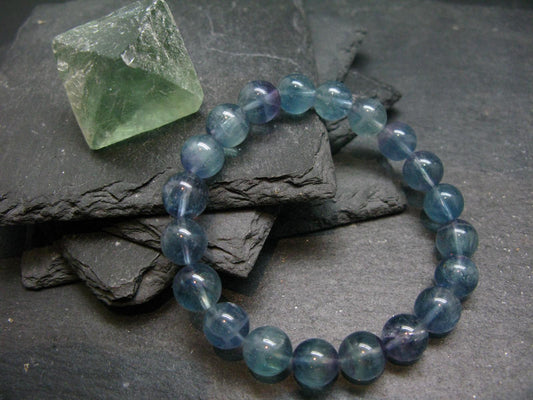 Blue Fluorite Genuine Bracelet ~ 7 Inches ~ 10mm Round Beads