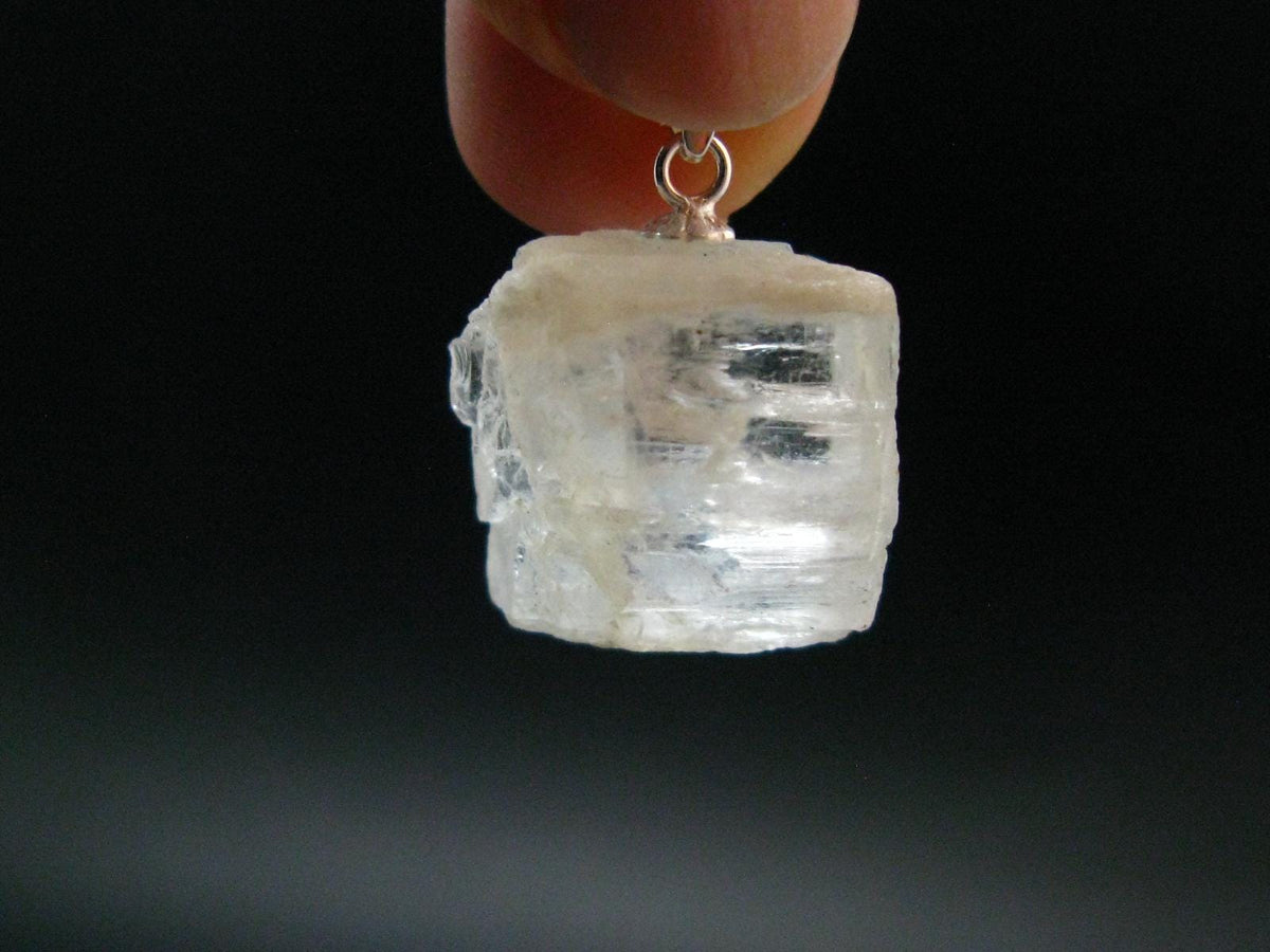 Clear Petalite Crystal Silver Pendant from Brazil - 0.9" - 4.49 Grams