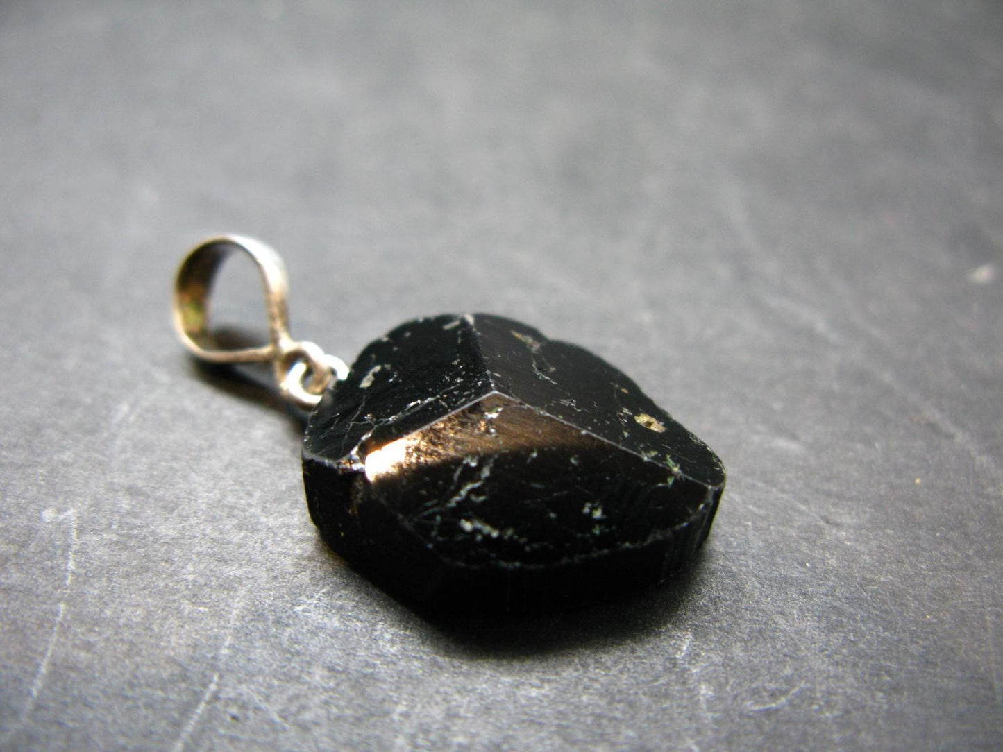 Black Tourmaline Schorl Silver Pendant From Brazil - 1.3"