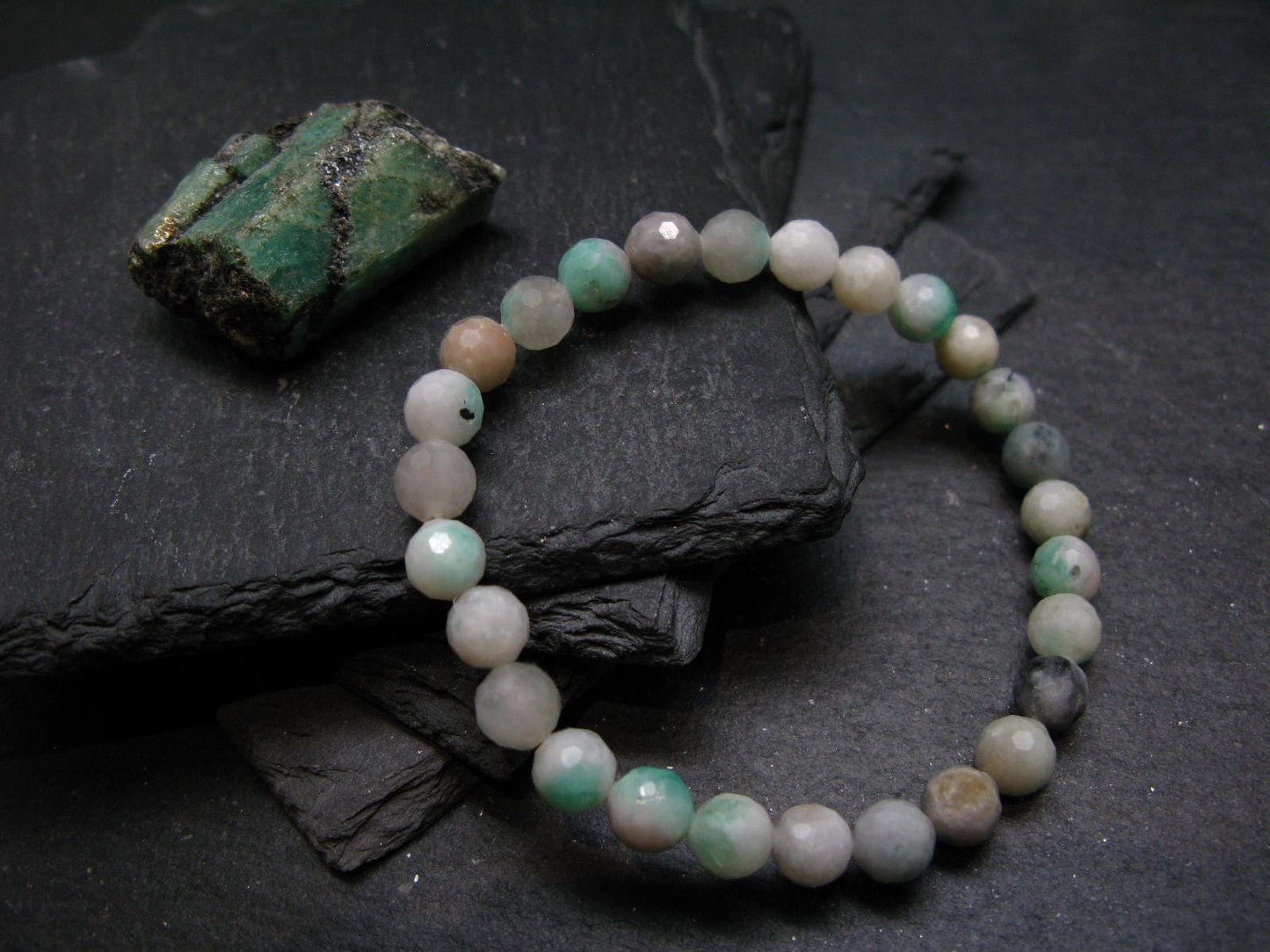 Emerald Genuine Bracelet ~ 7 Inches ~ 7mm Round Facetted Beads
