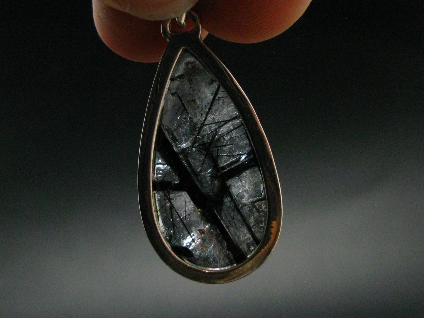 Large Tourmalinated Quartz Crystal Silver Pendant From Brazil - 1.5" - 6.79 Grams