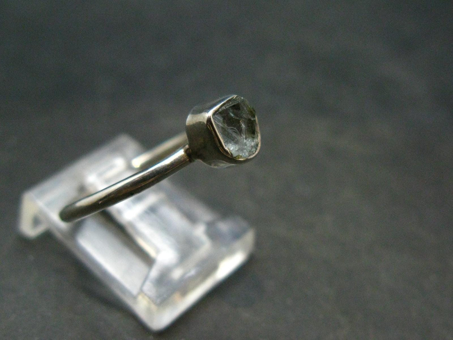 Cute Delicate Genuine Raw Aquamarine Gem Sterling Silver Ring - Size 8.25