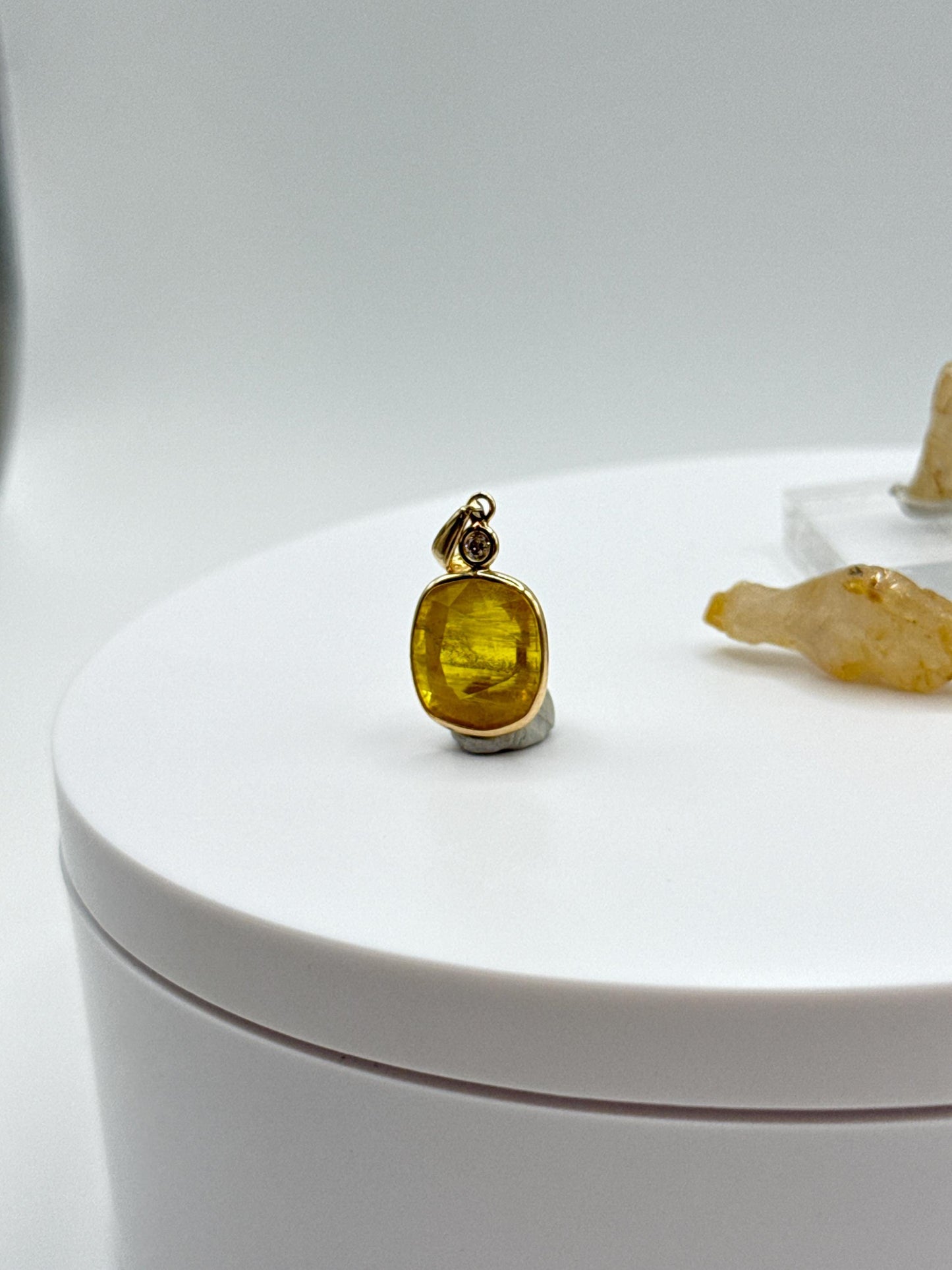 Yellow Sapphire Cushion Pendant | Natural Yellow Sapphire | Gold Bezel Pendant with Accent Stone | September Birthstone Jewelry - 2.06 g