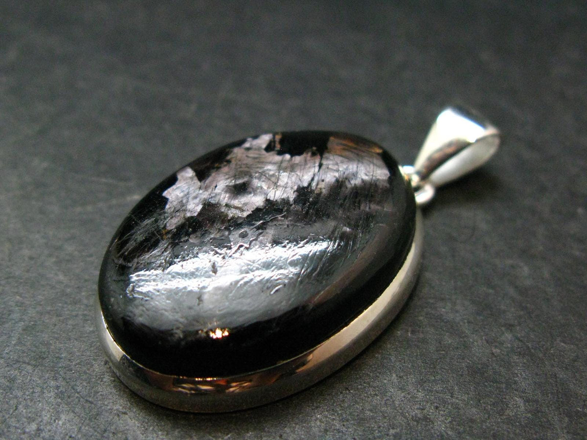 Tumbled Hypersthene Silver Plated Pendant From Canada - 1.6" - 11.0 Grams