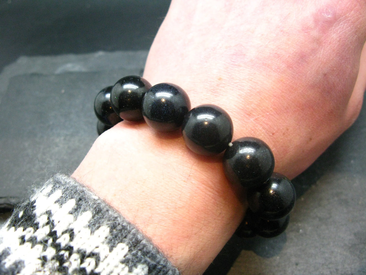 Black Opal Genuine Bracelet ~ 7 Inches ~ 17mm Round Beads