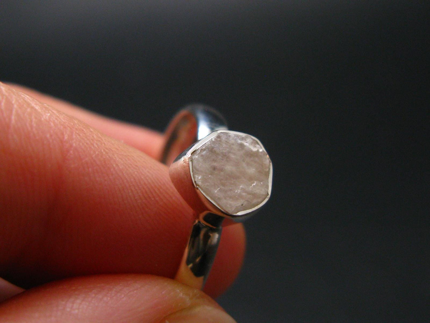 Very Rare White Cryolite 925 Silver Ring from Greenland - Size 8 - 1.81 Grams