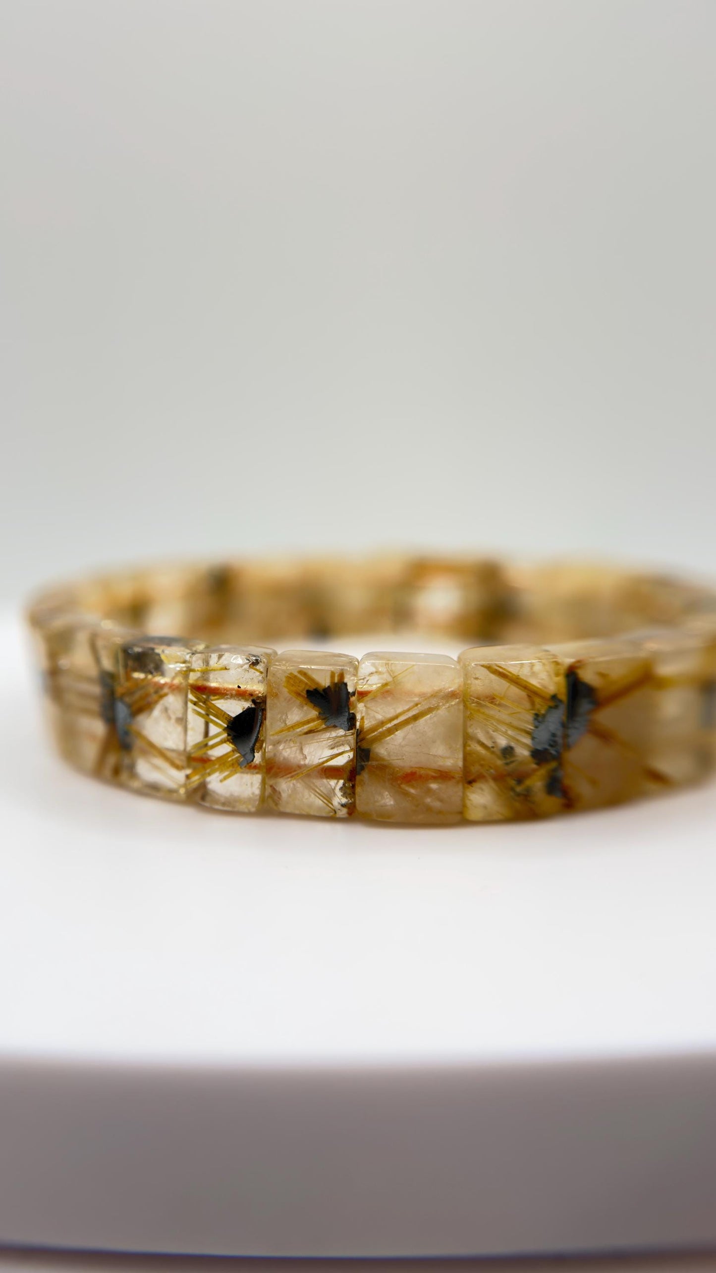 Rutilated Quartz Tile Bracelet – Natural Golden Inclusion Stretch Jewelry