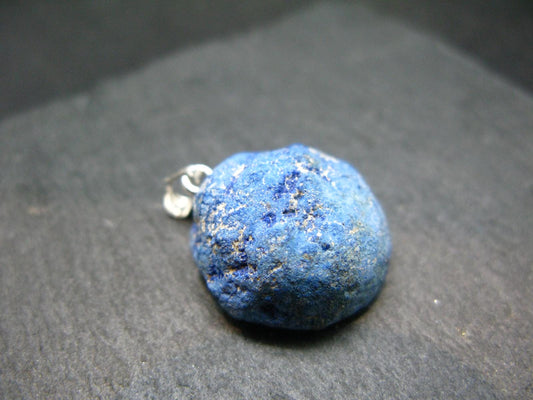 Saturated Royal Blue Azurite Nodule Crystal Sterling Silver Pendant from Russia - 1.1" - 7.96 Grams