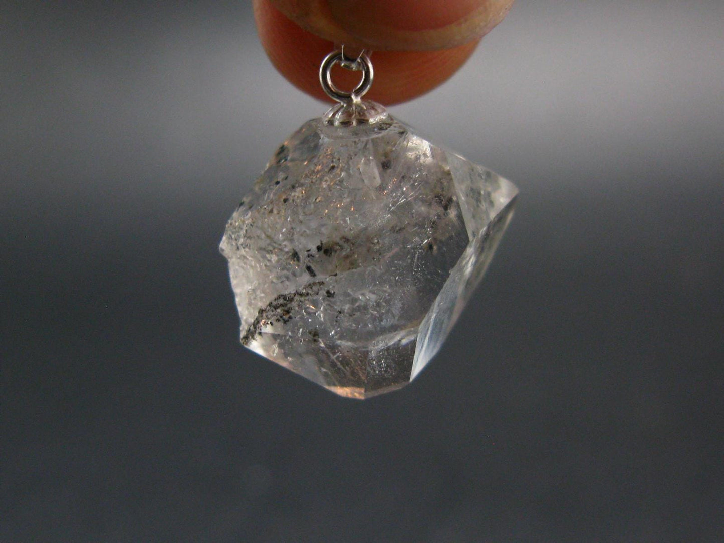 Fine Natural Herkimer Diamond Silver Pendant From New York - 0.9" - 3.79 Grams