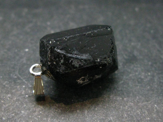 Black Tourmaline Schorl Silver Pendant From Brazil - 1.1"