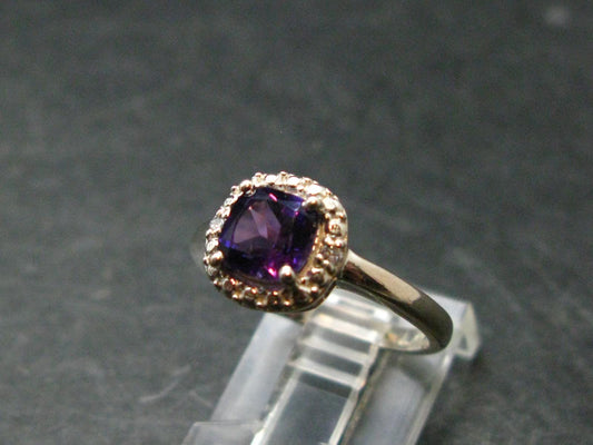 Siberian Amethyst!! Natural Faceted Rich Purple Amethyst 925 Silver Ring with CZ - 2.34 Grams - Size 7