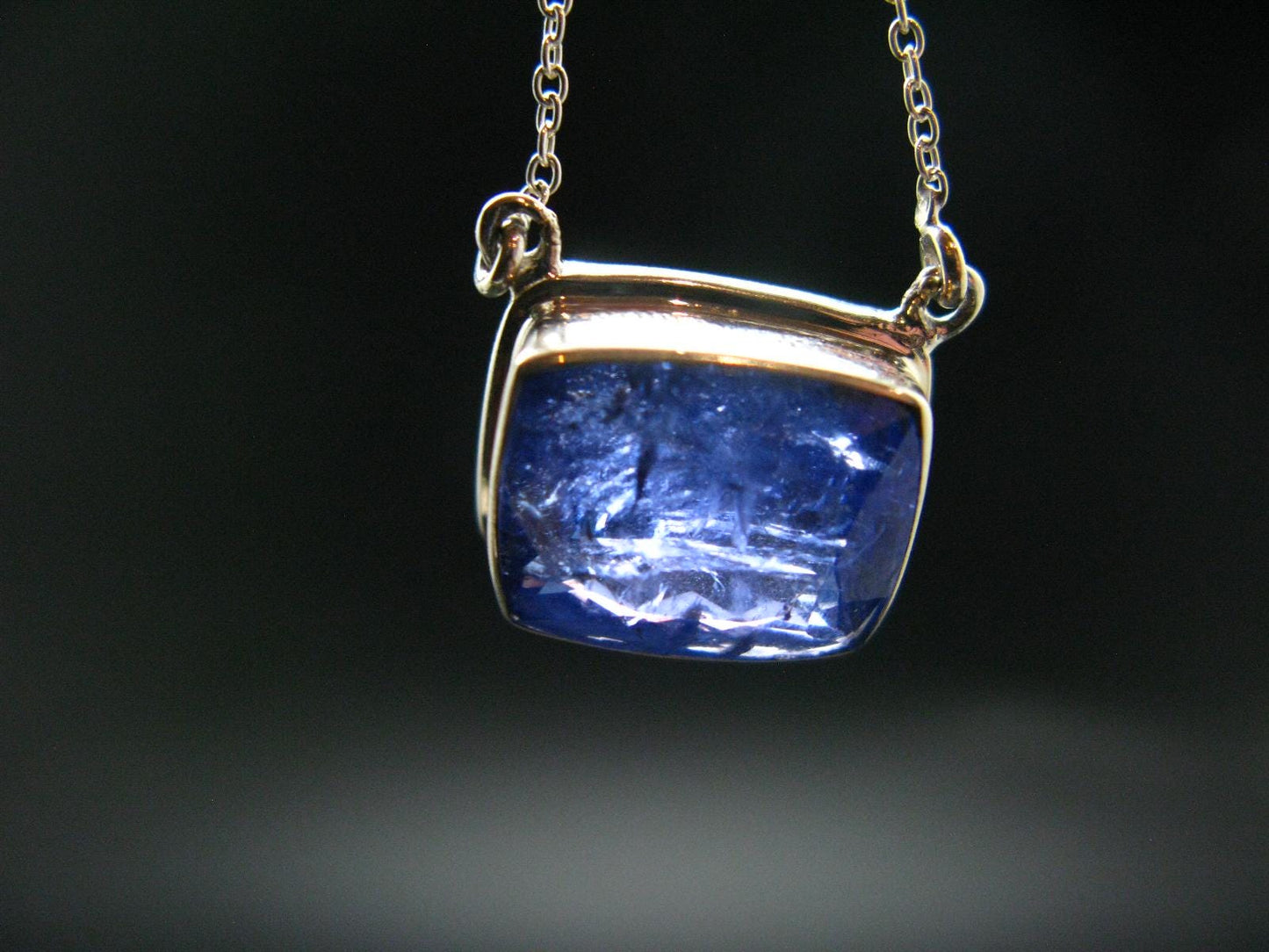 Large Natural Intense Color Faceted Tanzanite Zoisite Sterling Silver Pendant with Silver Chain from Tanzania - 0.4" - 8.16 Grams