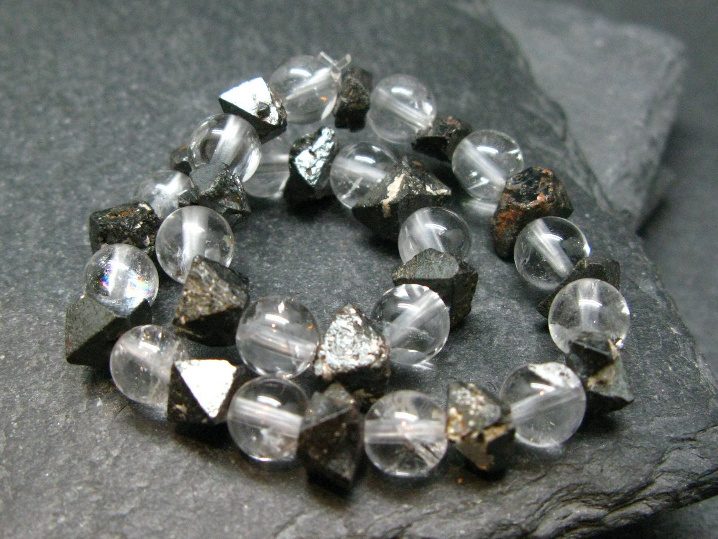 Magnetite & Quartz Crystals Genuine Bracelet ~ 7 Inches ~ 7mm Crystal Beads
