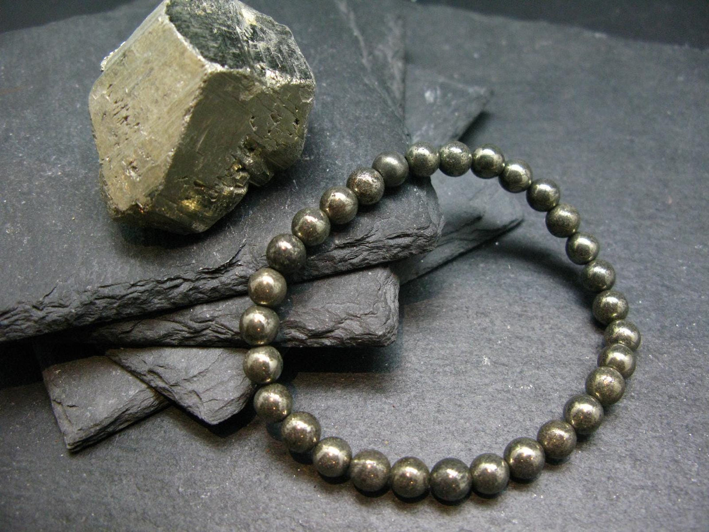 Pyrite Genuine Bracelet ~ 7 Inches ~ 6mm Round Beads