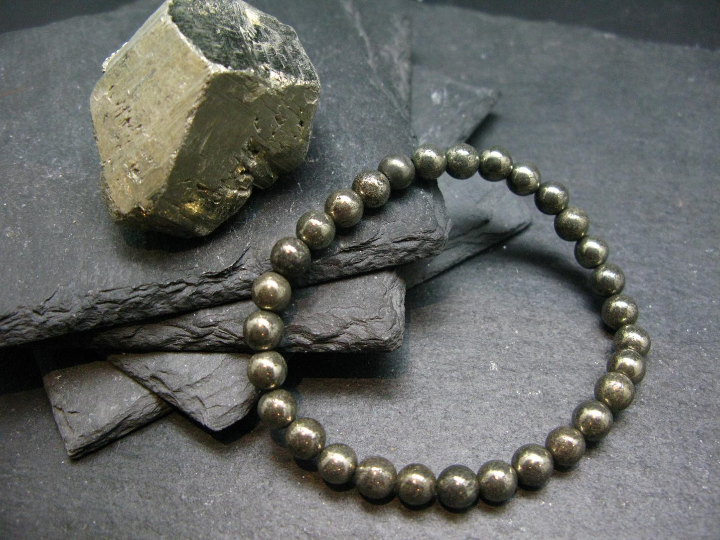 Pyrite Genuine Bracelet ~ 7 Inches ~ 6mm Round Beads