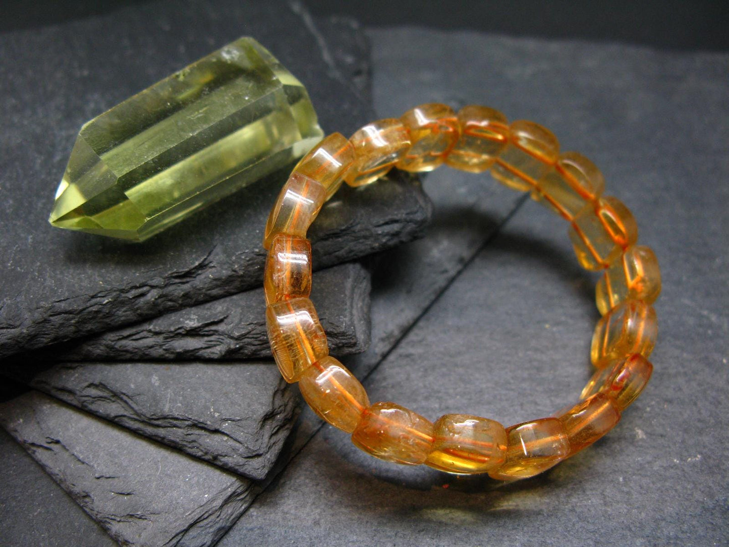 Citrine Genuine Bracelet ~ 6.5 Inches ~ 12mm Oval Beads