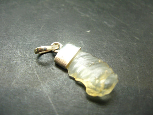 Gem Libyan Desert Glass Tektite Free Form Pendant Sterling Silver from Libya - 1.3" - 2.0 Grams