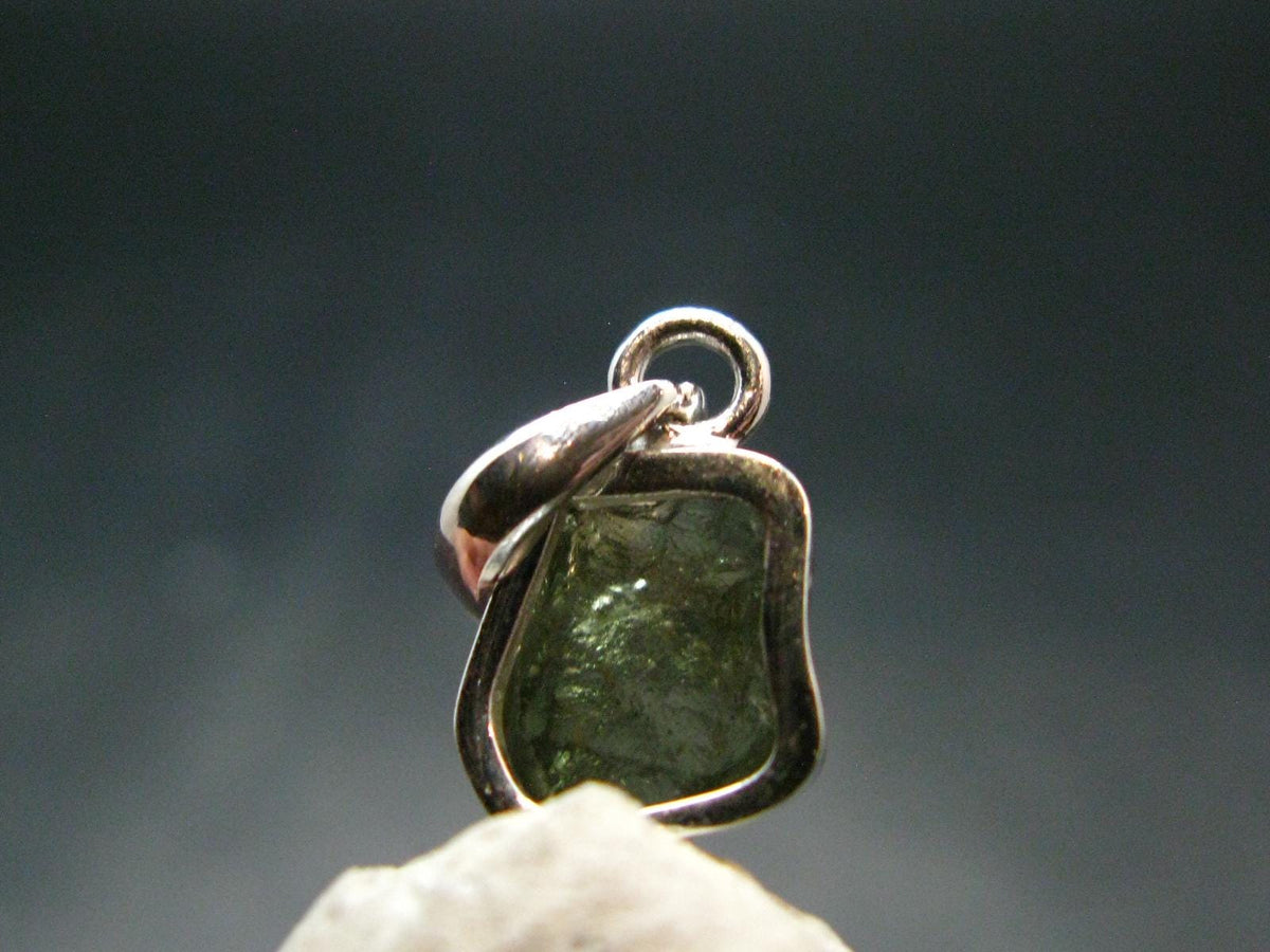 Moldavite Tektite Silver Pendant from Czech Republic - 0.8" - 1.14 Grams
